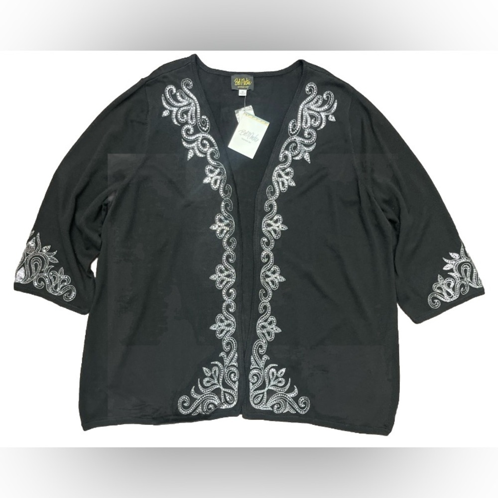 Bob Mackie Wearable Art Cardigan Size 3X Black Sequin Embroidered Scroll‎ Classy